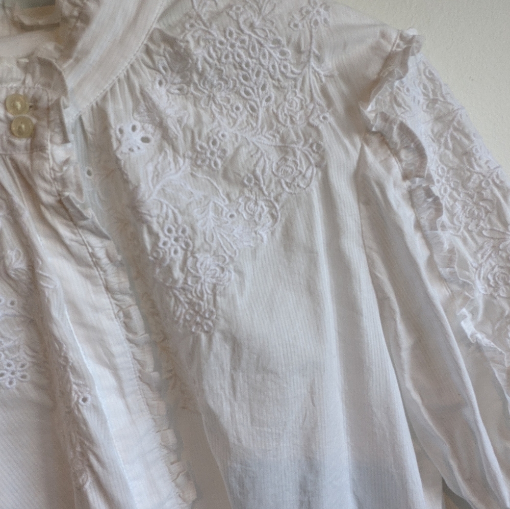 Embroidered Eyelet Prairie Button Up Blouse - Picture 15 of 15